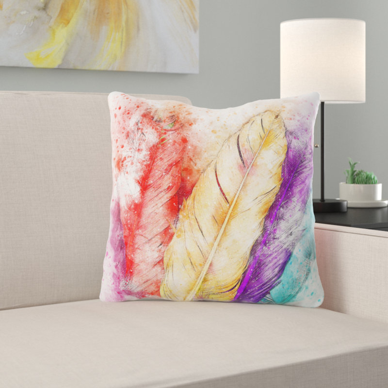 Coussin décoratif plumes Mier, Microsuède, Intérieur