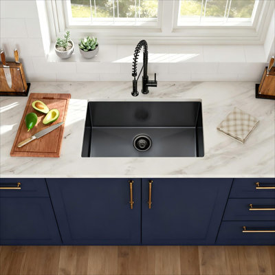 33" Undermount Kitchen Sink 16 Gauge Stainless Steel Single Bowl Basin, Gunmetal Black