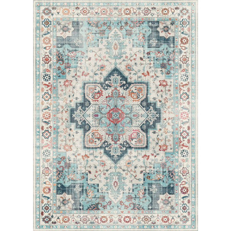 Transitional Machine Washable Non-Slip Area Rug, Light Green, Rectangle 6' x 9'