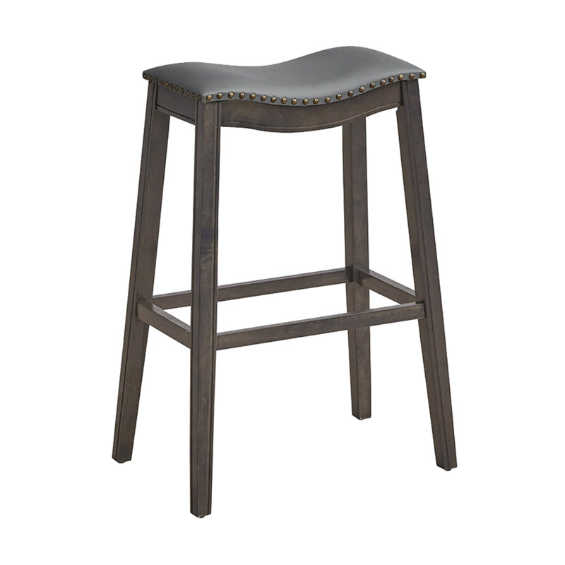 Upholstered Counter Stool with Solid Wood Frame, Brown