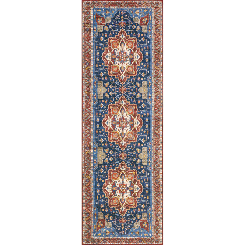Tapis Hera Medallion SplashGuard lavable à la machine, Tapis de couloir 2 pi 6 po x 8 pi