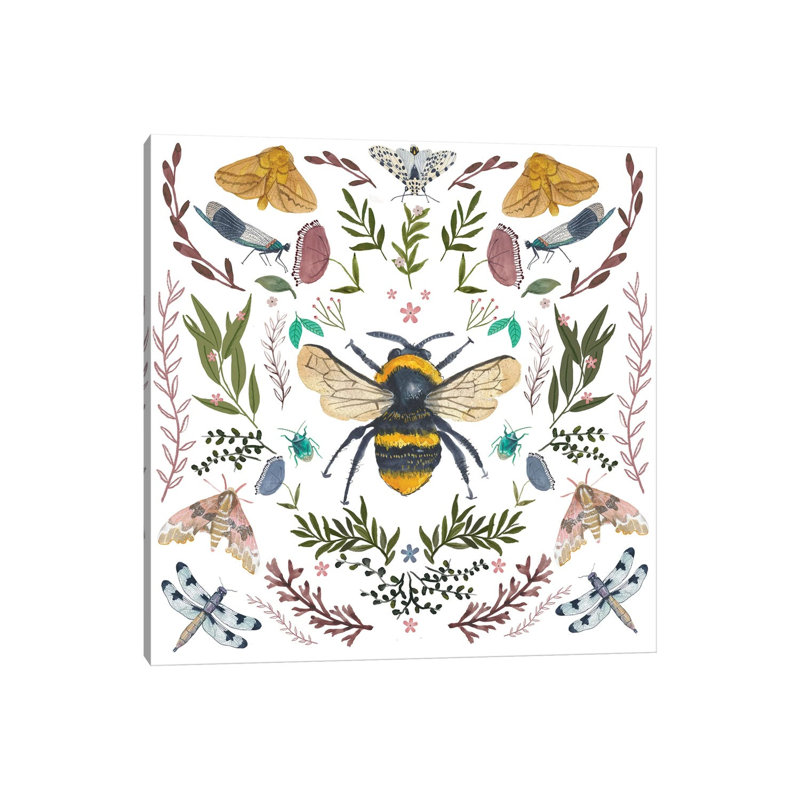 Bees Insects by Michelle Campbell - Print on Canvas, 45.72 cm H x 45.72 cm W x 1.91 cm D, Wrapped Canvas