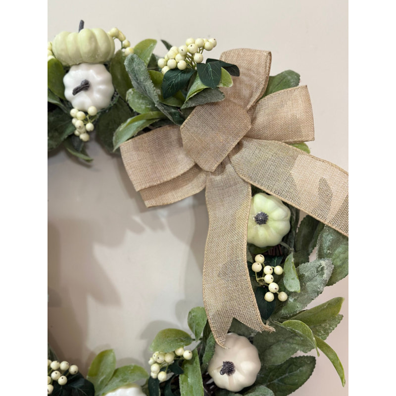 Lambs Ear and Pumpkin Wreath