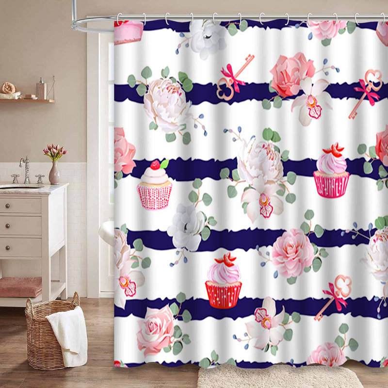 Rideau de douche à 12 crochets bleu marine, L 72 po x l 78 po