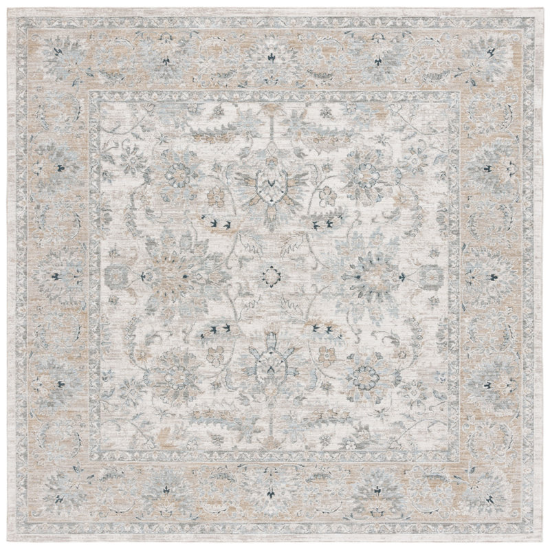 Tapis ivoire / doré en polyester tissé à la machine Lauren Ralph Lauren 1757, Carré 6 pi 7 po