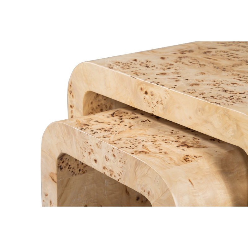 Brea Nesting Tables Toasted Burl Wood, Modern Space-Saving Accent Set