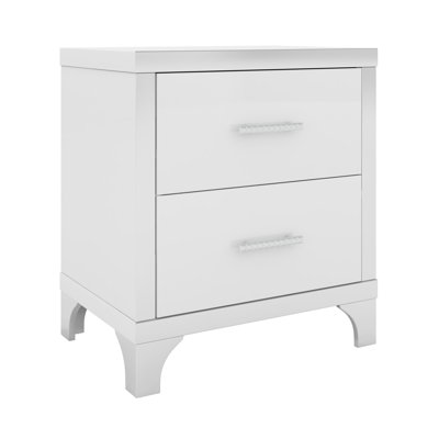 Elegant 2 Drawer Nightstand with Metal Handle
