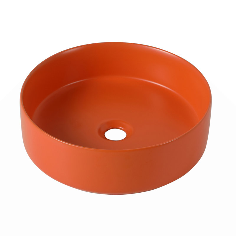 Ceramic Circular Vessel Bathroom Sink Art Sink, Red