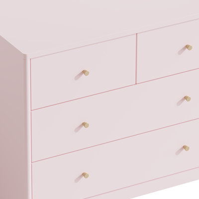 Commode rose à 4 tiroirs pour enfant, meuble de rangement en bois pour chambre d'enfant, chambre de bébé, garde-robe, table de chevet pour salon ou appartement