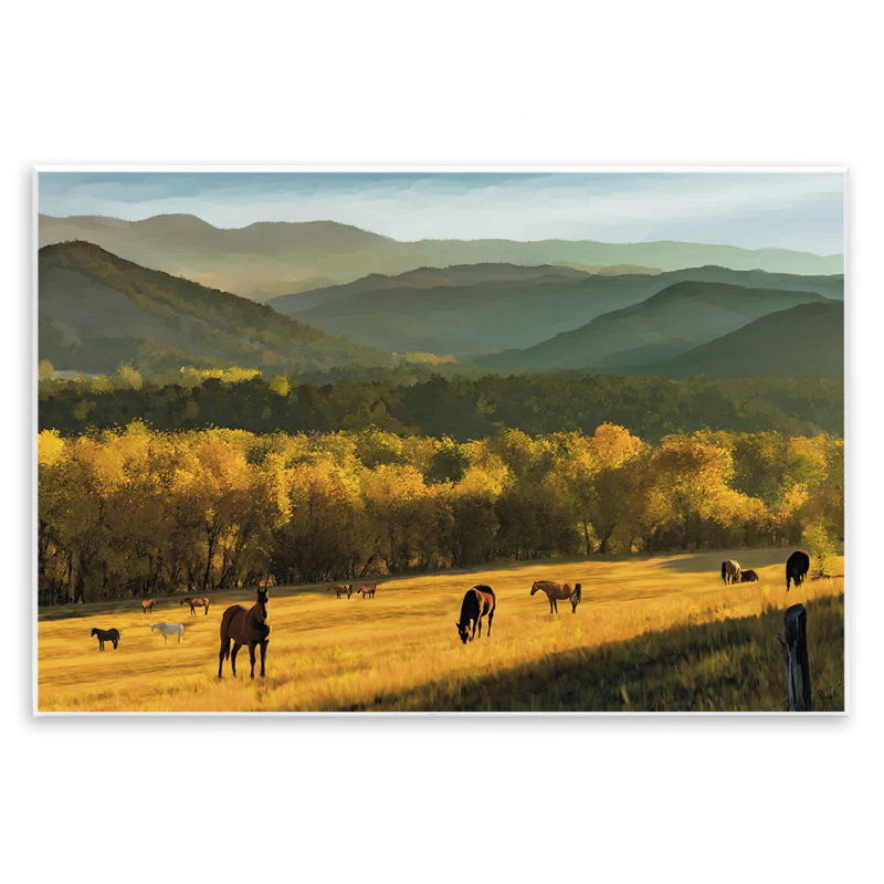 Plaque murale «Grazing Horses in Valley», conception par Renel Peters, H 10 po x l 15 po