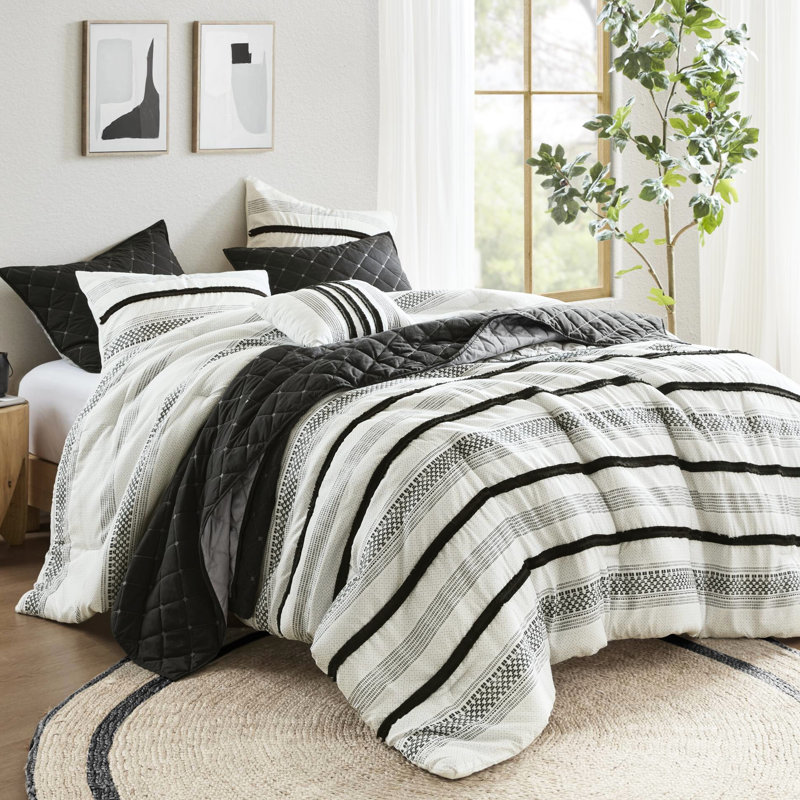 Édredon à rayures et courtepointe - double / grand, microfibre, literie de charme polyvalente pour lit double / grand, chic, ajoute une touche de classe à