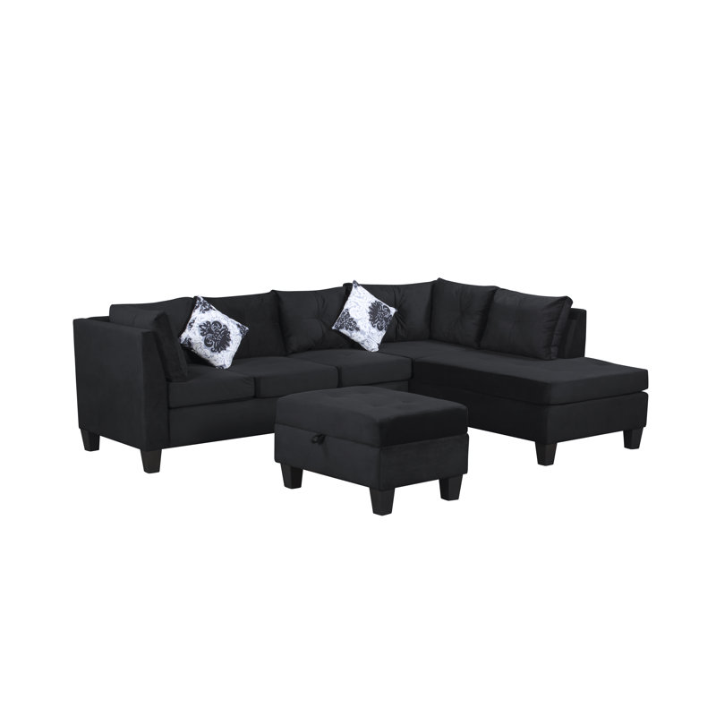 Canapé modulaire rembourré 3 pièces Brogel, Lin noir
