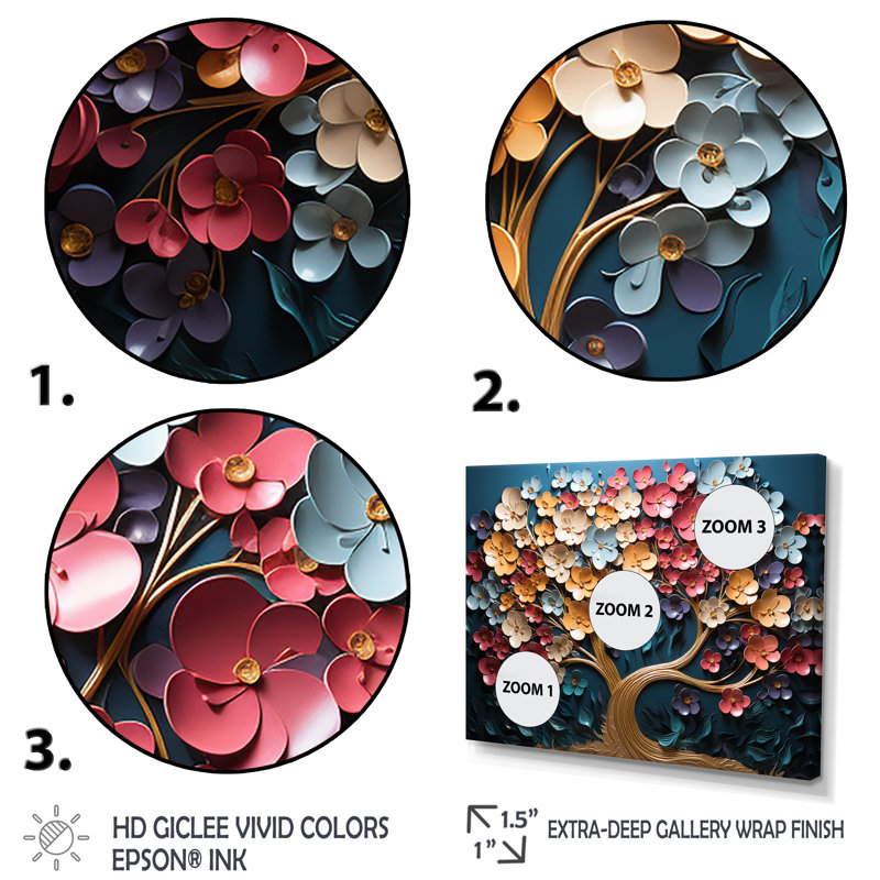 Orchidée dorée colorée, jardin de branches IV - arbre, art mural, Cadre de coin fermé argenté, H 30 po x l 40 po x P 1,5 po