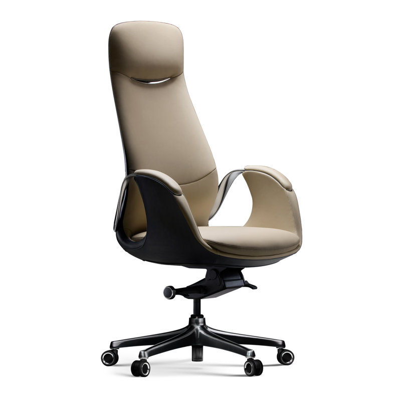 Top Grain Leather Office Chair Cream, Ergonomic Executive Chair High Back for Long Hours,Big and Tall Luxury Office Chair with Wheels, Aluminum Base and Armrest (Cream)