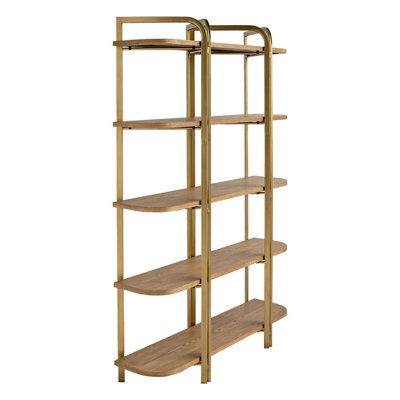 48x15.5x70.5" 4-Wooden Five-Tier Shelving Unit with Ash Veneer Finish and Scalloped Iron Frame