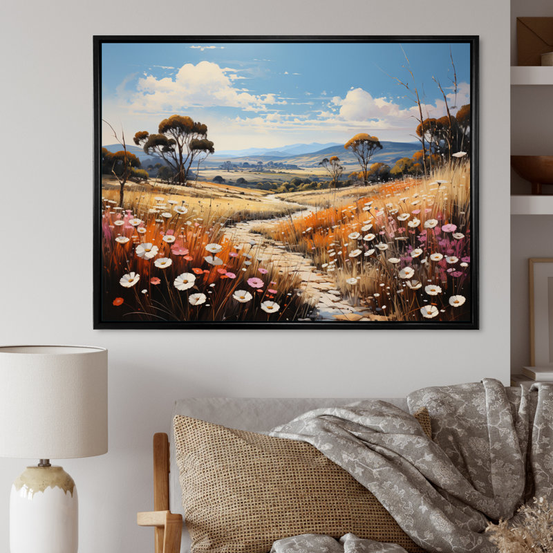 «Countryside Spring Meadow», reproduction sur toile, Cadre flottant noir, H 24 po x l 32 po x P 1 po