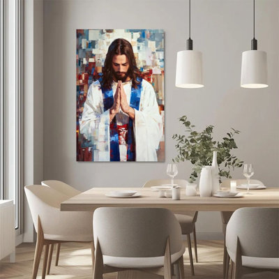 1Pc Framed Canvas Poster Print Jesus Praying, Religious Figure, Impressionist Oil Painting Style Wall Art Decor, Perfect for Room Decor Living Room Be