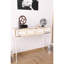 Console blanche avec base en bois et pieds en métal, P 47,72 po x l 13,64 po, H 35,96 po en pieds et base, profondeur 47 po, largeur 14 po, hauteur 35 po