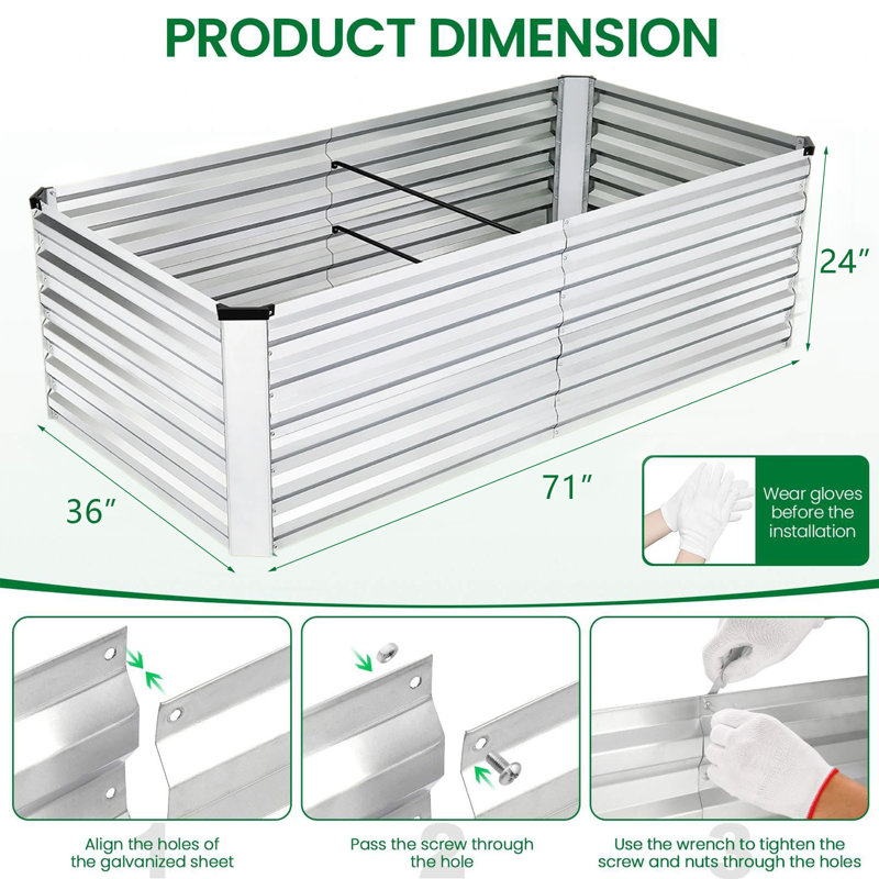 Denishia Belisle 6 ft x 3 ft Galvanized Metal Outdoor Raised Garden Bed Planter Box for Vegetables, Fruits, Silver