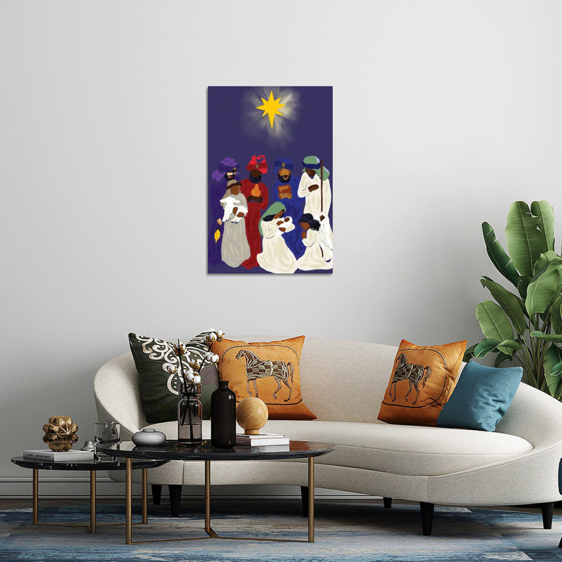 Crèche de Noël noire sur verre acrylique, H 24 po x l 16 po x P 0,25 po