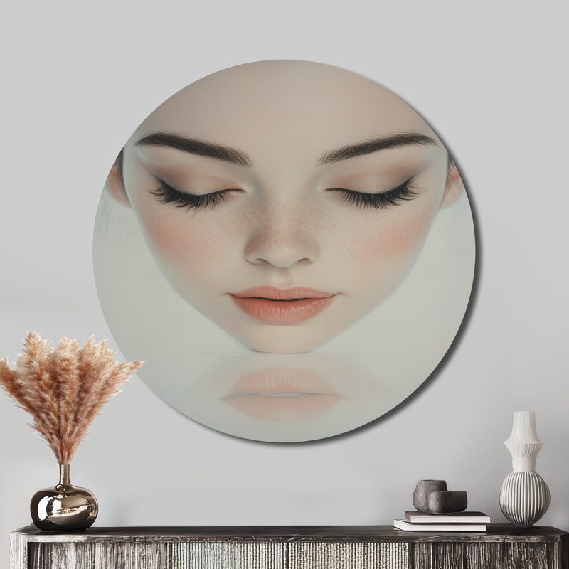 «Pastel Woman Reflection I» - art mural figuratif rose, H 36 po x l 36 po