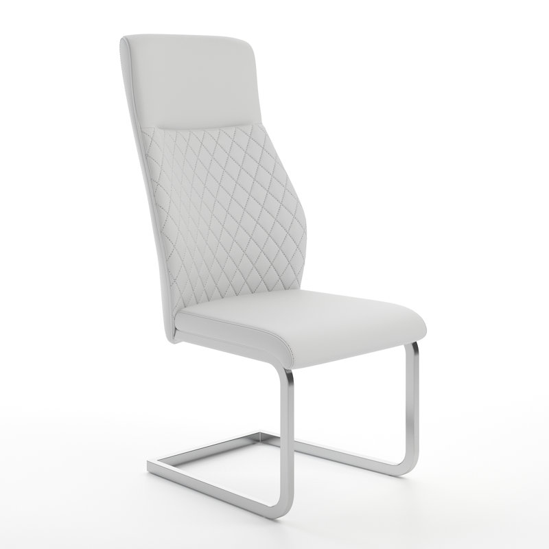 Lynasia Faux Leather Side Chair, White, Chrome