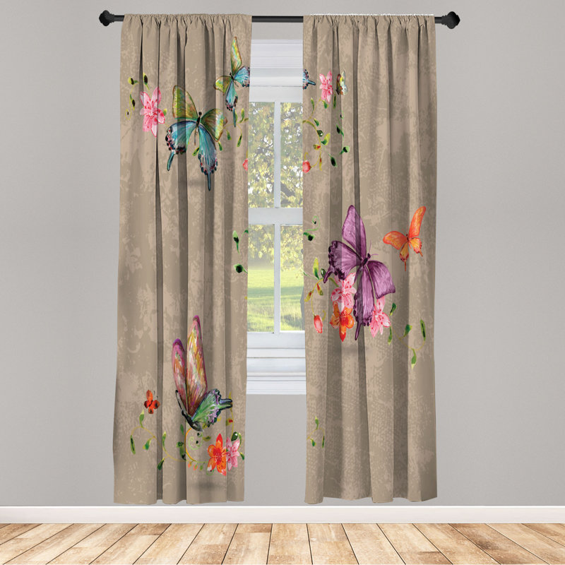 Microfiber Floral Semi-Sheer Rod Pocket Curtain Panels, 28" W x 95" L, Taupe/Violet