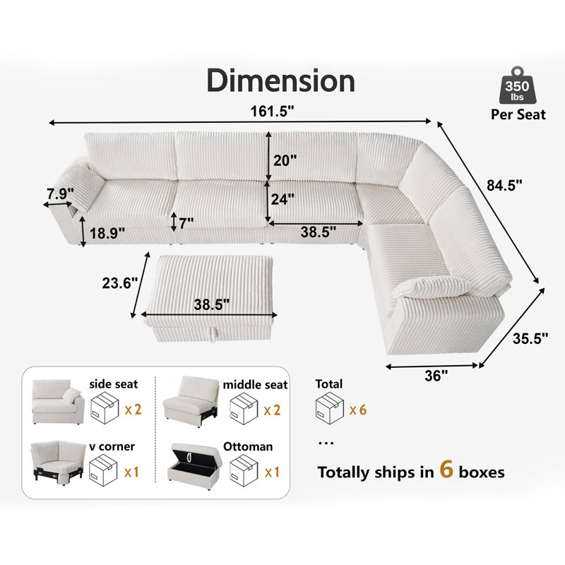 Extra Large Modular Sectional Sofa, Plush Corduroy Fabric, Modern Oversized L Shaped Sectional Couch With Deep Seat, Tool-Free Assembly