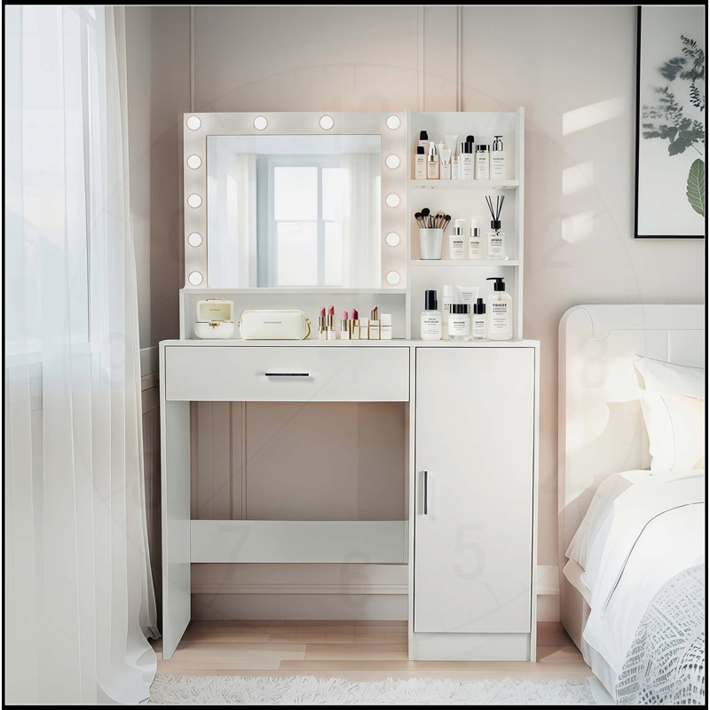 Meuble-lavabo polyvalent avec miroir, lumières et nombreuses options de rangement