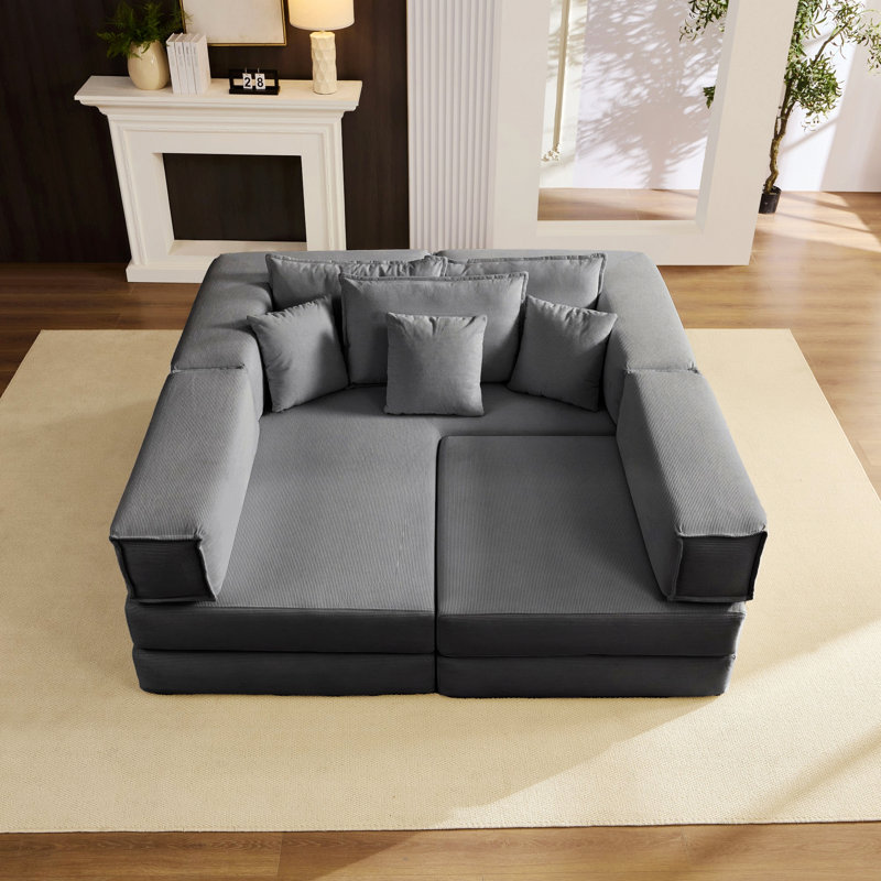 Canapé modulaire rembourré Boneless, canapé de salon en forme de L avec 6 coussins, Gris foncé