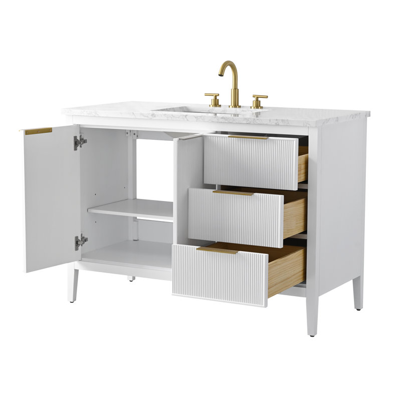 Emma 48" W Single Vanity, White/Brushed Bronze