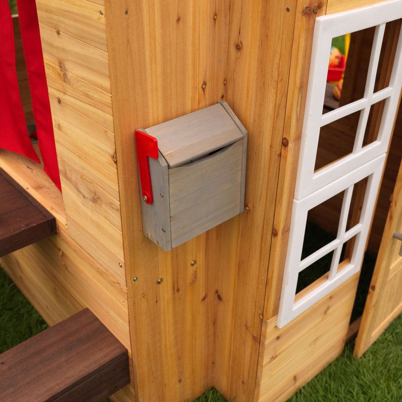 Modern Outdoor Wooden Playhouse with Picnic Table and Mailbox