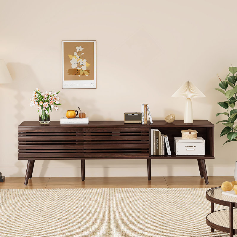 TV Stands With Storage For Tvs Up To 70", Wood TV Stand For Living Room, Walnut