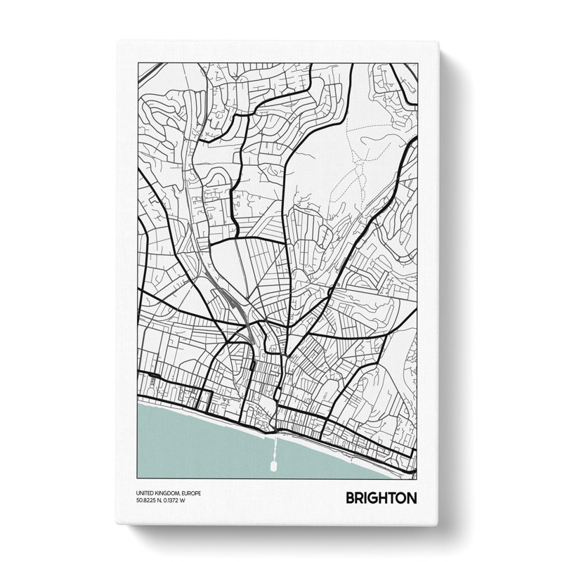 Map Brighton UK - Wrapped Canvas Print, 76cm H x 50cm W x 3cm D