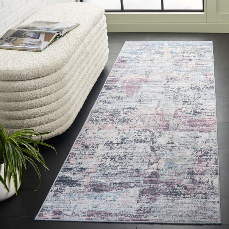 Tapis Malibu 944 en prune / vert, Tapis de couloir 2 pi 6 po x 8 pi