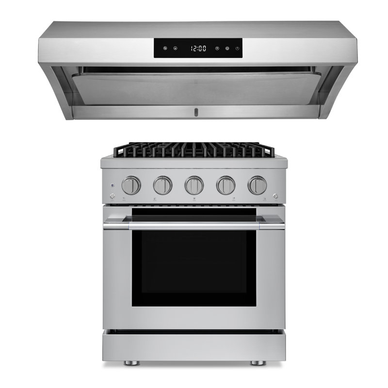 Hotte sous l'armoire de 30 po en acier inoxydable Haushaus PS38 Pi. Cuisinière à gaz 4 brûleurs jusqu'à 20 000 BTU