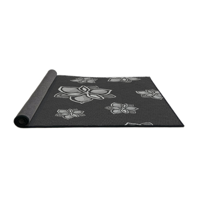 Laine tissée à la machine florale et gris polyester/Tapis décoratif olive foncé, Rond 8 pi x 8 pi