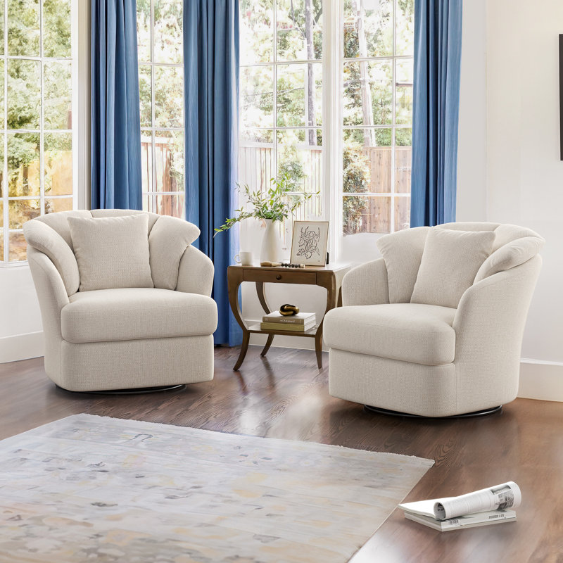 Lillyona Chenille Swivel Barrel Chairs, Oat Chenille