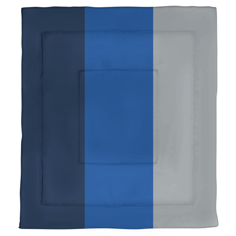 Édredon réversible simple en microfibre College Stripes South Bend, Édredon simple TG, Bleu marine / bleu royal / gris