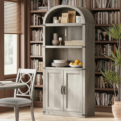 Bibliothèque avec portes Bibliothèque arquée de 71,65 po de hauteur avec tablettes en bois pour bureau à domicile, salon