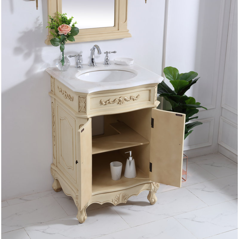 Lunette 24'' Single Bathroom Vanity with Top, Light Antique Beige, Ivory White