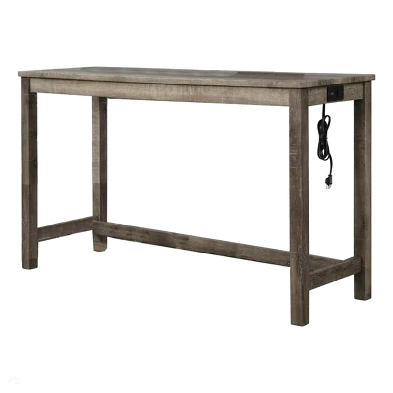 Ensemble de salle à manger de bar 3 pièces en bois massif avec prise électrique Transition, Beige/brun