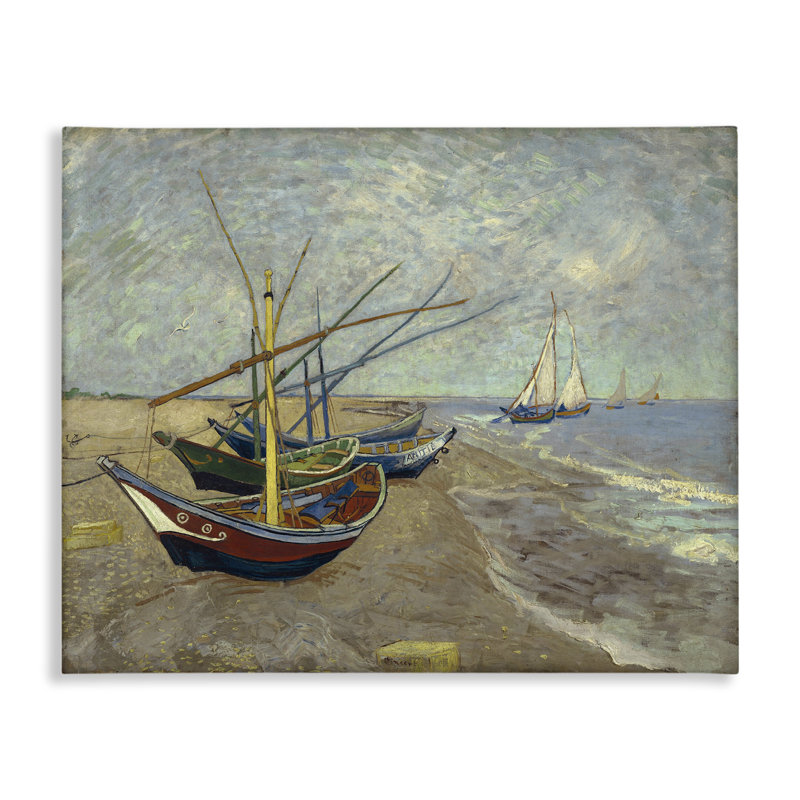 Art classique, bateaux de pêche classiques sur la plage par one1000paintings, H 36 po x l 48 po