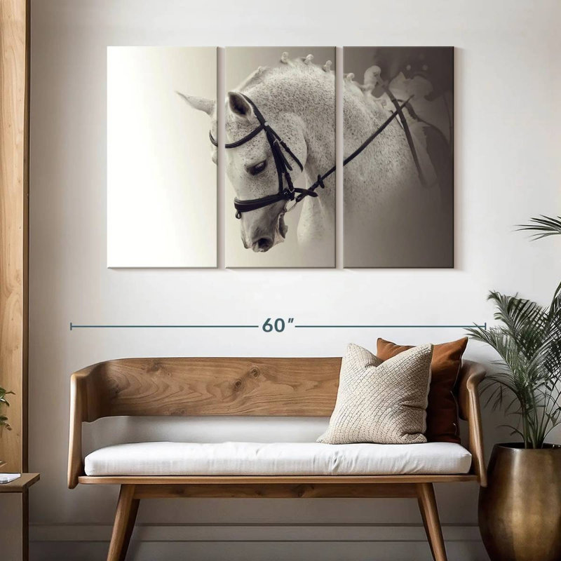 Cheval de dressage blanc, H 32 po x l 50 po