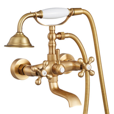 Robinet de baignoire sur pattes, robinets de baignoire muraux avec douche à main, ensemble de douche de robinet de baignoire sur pattes en or brossé rétro avec bras pivotants réglables et bec rotatif à 360 ° pour les baignoires