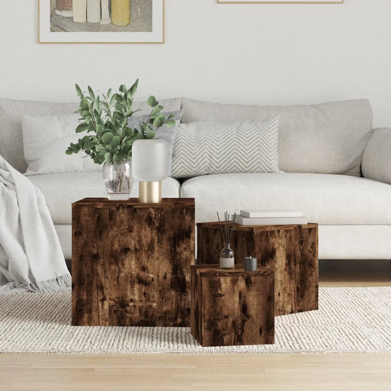 Gobind Block Nesting Tables, Smoked Oak, Smoked Oak