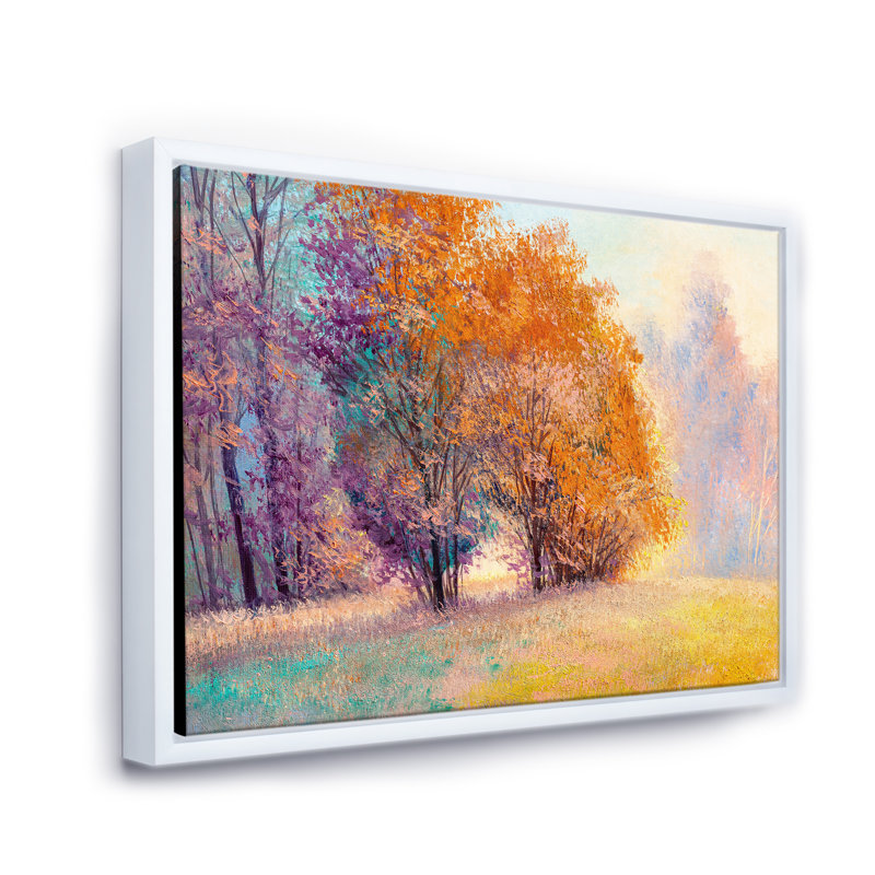 «Autumn Forest Orange Leaves Original Landscape», reproduction sur toile, H 12 po x l 20 po x p 1 po, Toile blanche encadrée