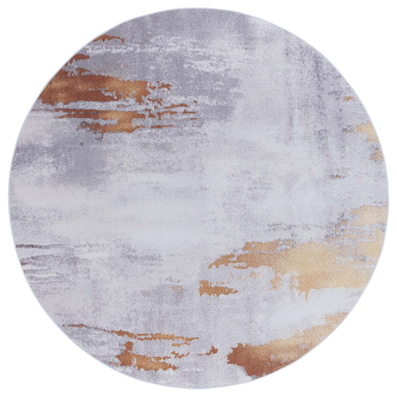 Omaree Performance Machine Washable Abstract Rug, Round 6'