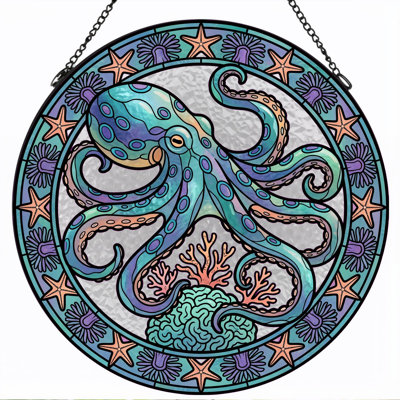 Panneau de vitrail Octopus Design H 12 po