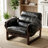 33.5" W Solid Wood & Oil Waxed Leather Mid-Century Accent Chair-1080790569